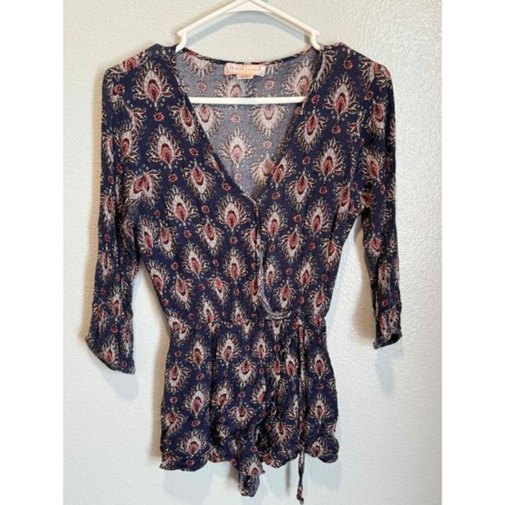 Band Of Gypsies Multicolor Long Sleeve Tie Waist Floral Romper Size Medium